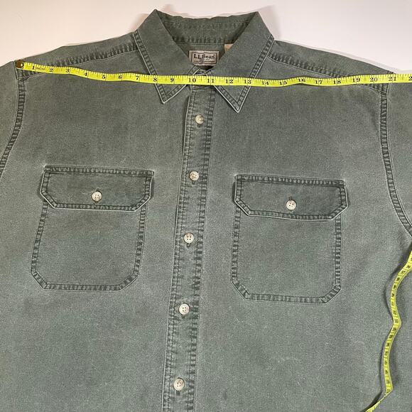 LL Bean Sz L Tall Heavyweight Cotton Shirt Green Workwear Chore Button Front - Picture 3 of 8